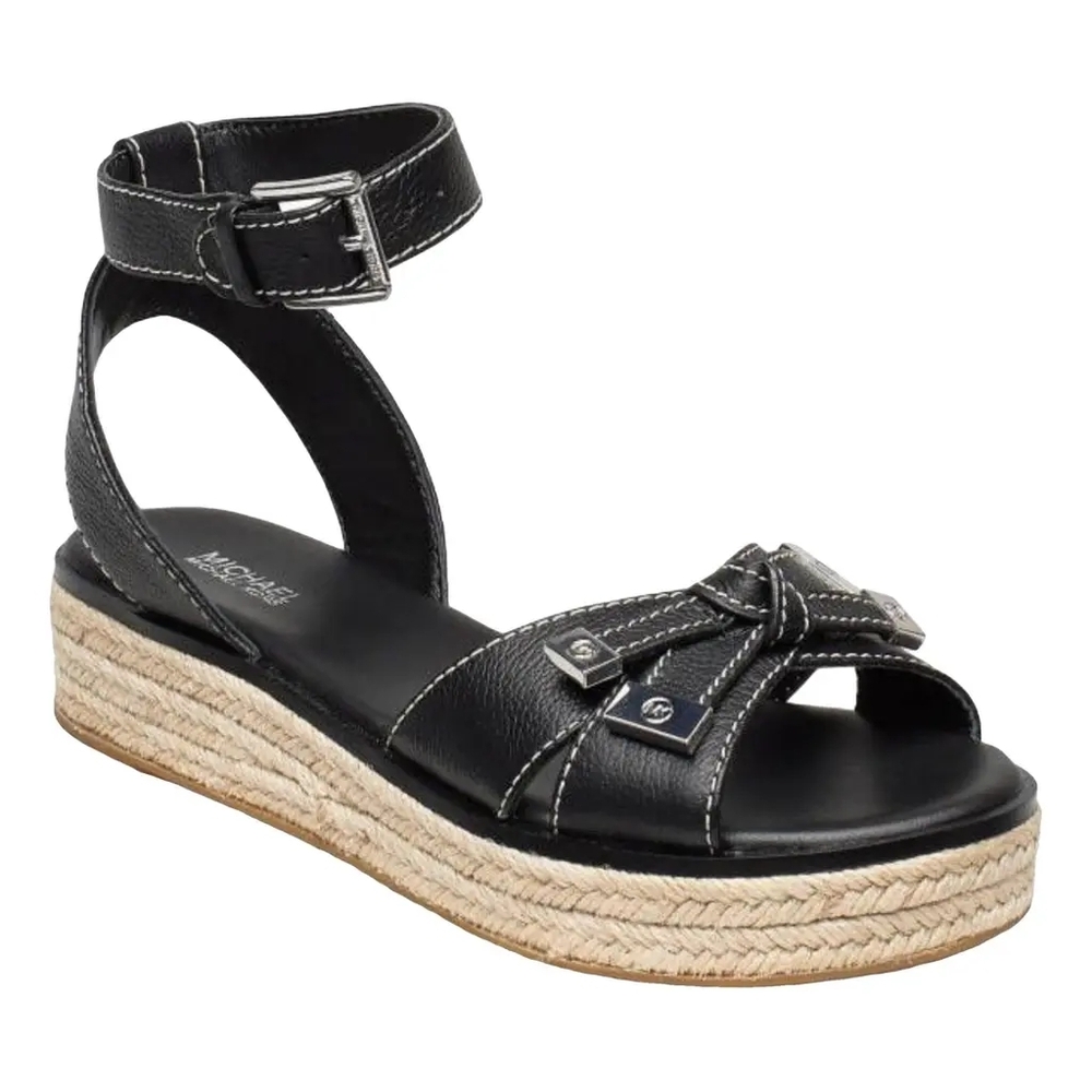Michael Kors Black Pebble Leather Espadrille Sandals